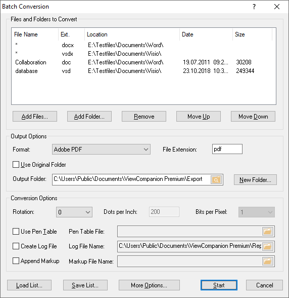 Batch conversion dialog