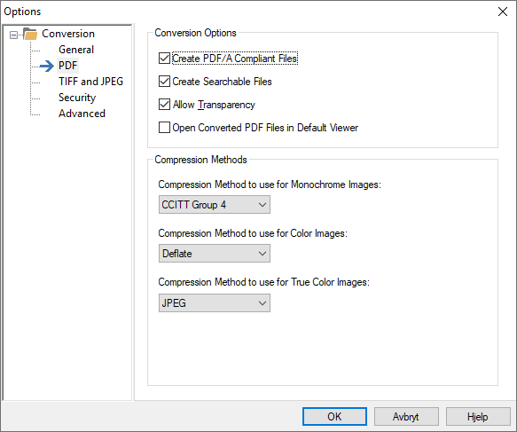 Batch conversion PDF options