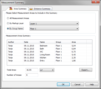 Measurement Summary Dialog