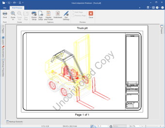 Print preview including watermark, header and footer