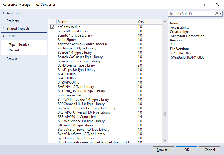 Add scConverterLib type library to your project