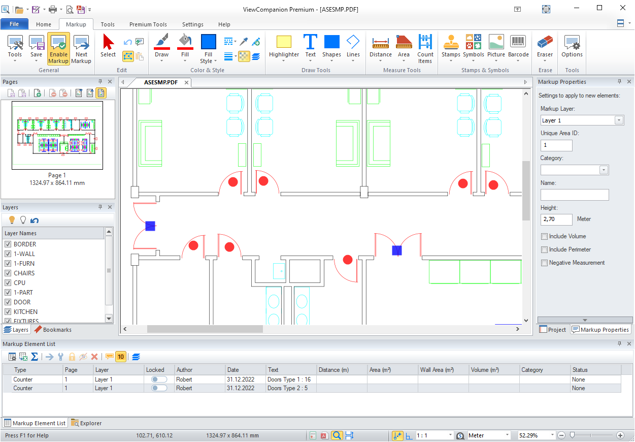 Floorplan with counted doors