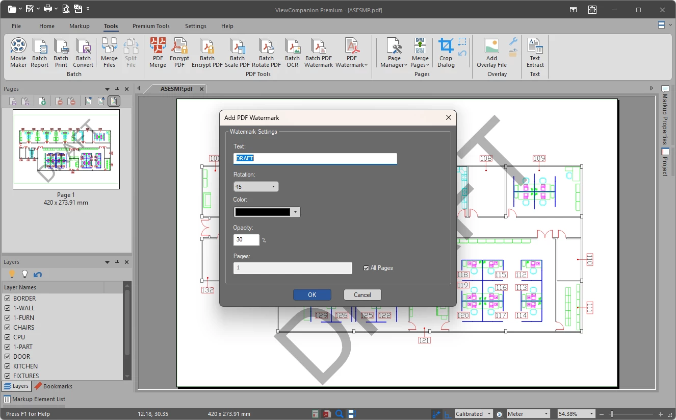 PDF watermark tool in ViewCompanion Premium