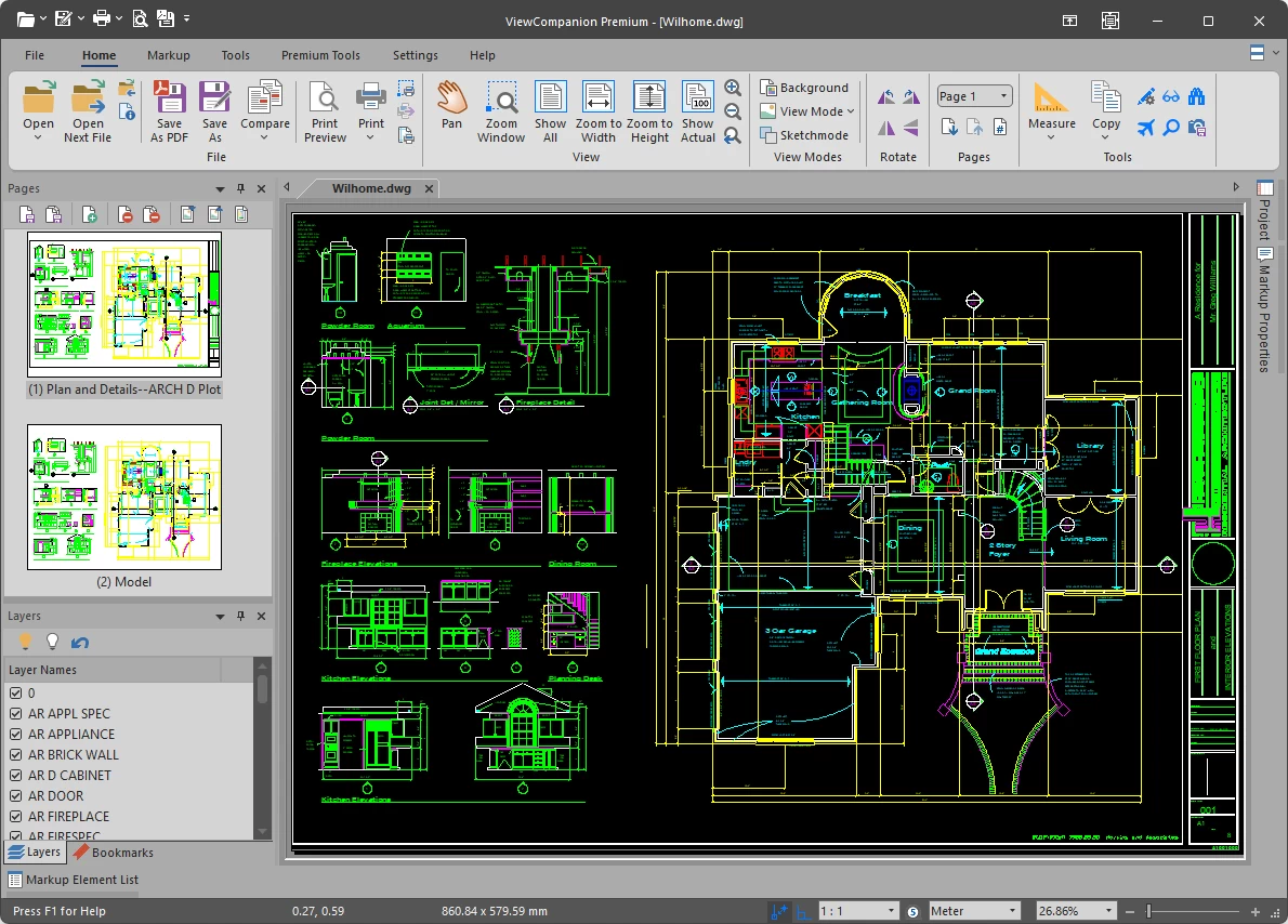 ViewCompanion Premium showing an AutoCAD DWG drawing