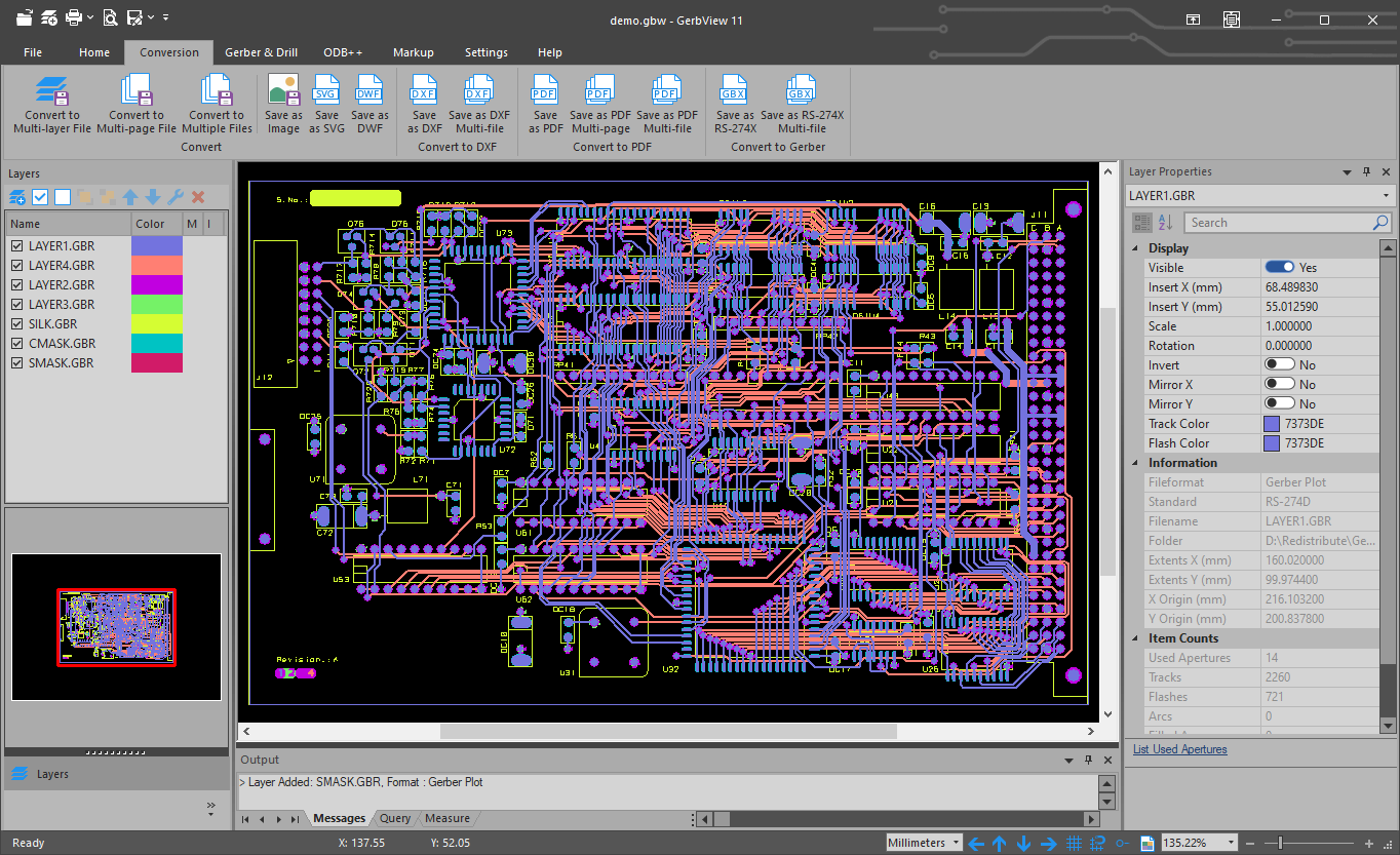 GerbView with legacy Gerber loaded